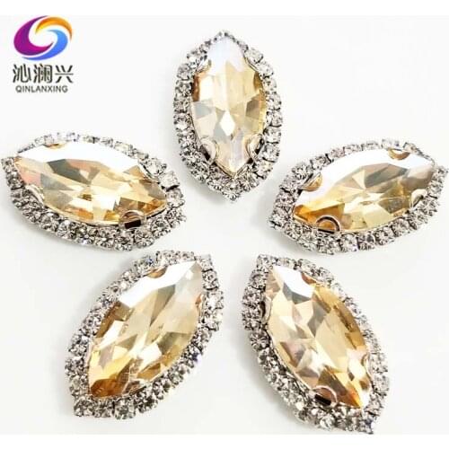 Free shipping Golden champion Top grade Glass Crystal buckle, eye shape sew on rhinestones,Diy wedding decoration SWHEK05