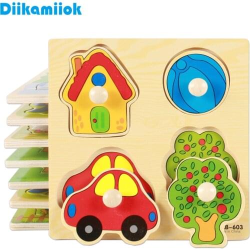 Kids Hand Grab Board 3D Puzzle Wooden Toys for Children Cartoon Animal Wood Jigsaw Toddler Baby Early Educational Learning Toy