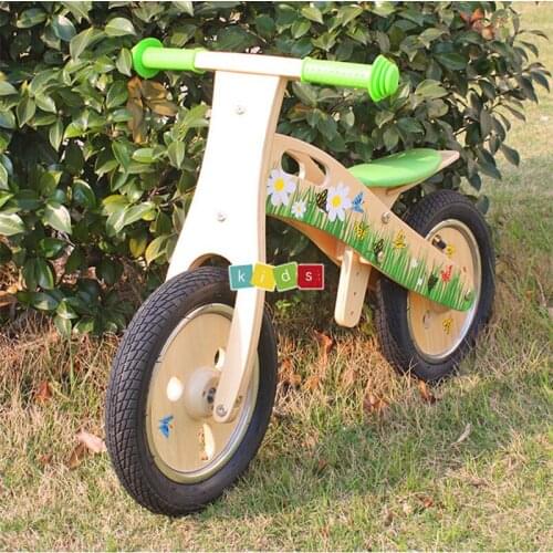 1-3 years old kids ride on 12" two wheels wooden balance bike with seat