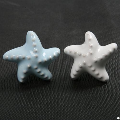 Fixmee White/Blue Color Starfish Ceramic Handles Knob for Cupboard Drawer Cabinet