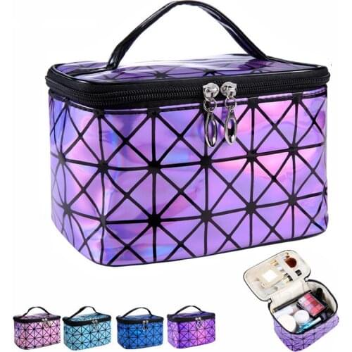 Functional Cosmetic Bag Women Fashion PU Leather Travel Make Up Necessaries Organizer Zipper Makeup Case Pouch Toiletry Kit Bag