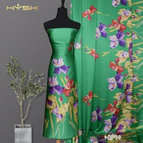 HYSK 100% pure silk crepe satin fabric vintage meadow border floral digital chinese print sell by the meter for dress C2455