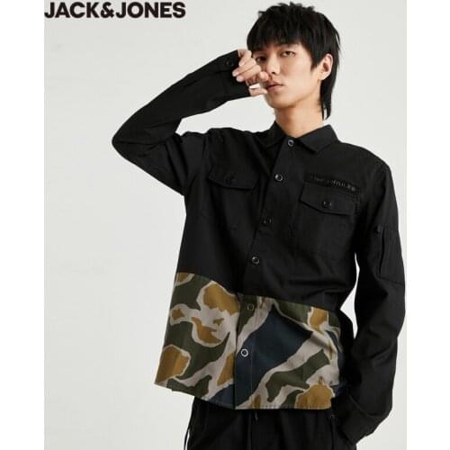 JackJones Mens Cotton Camouflage Splice Silhouette Cargo Long-sleeved Shirt | 220105519