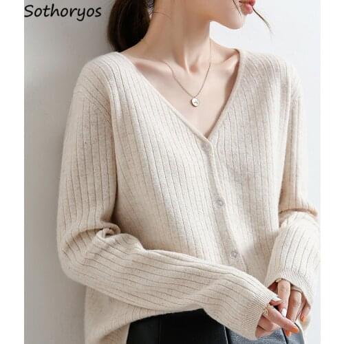 Cardigan Women Solid Color V-neck Spring Autumn Casual Tops Soft High Quality Ladies Elegant Leisure Outwear Knitted Sweater New