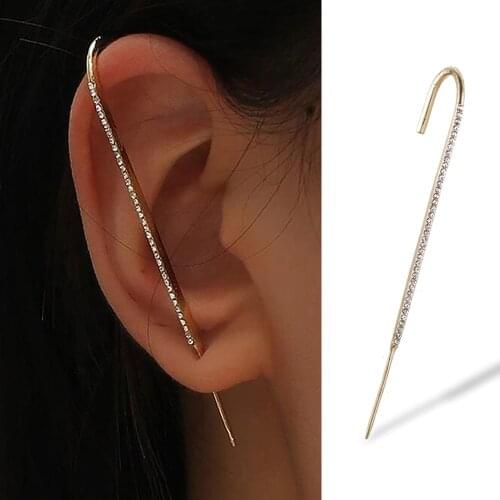 Vintage Simple Ear Clip Ear Wrap Crawler Crystal Hook Earrings For Women Lightning Ear Cuff Climber Jewelry Gifts