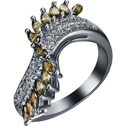 Black Gold Color Finger Rings Special Silver Color Yellow Gold-Color Rings Green White Zircon Party Gift Rings For Women Jewelry
