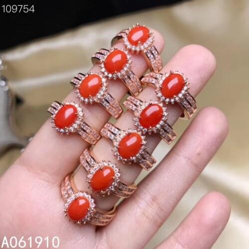 KJJEAXCMY fine jewelry 925 sterling silver inlaid Natural red coral Ring Womens Ring trendy Support detection popular