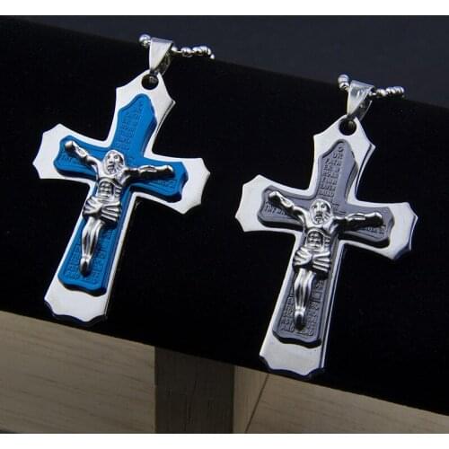 Religious Prayer Jewelry Gift 2021 Fashion Classic Jesus Cross Men Necklace New Stainless Steel Chain Pendant Necklace For Women