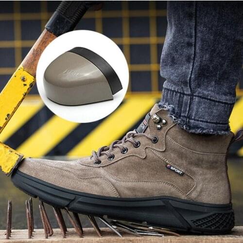 FJ28 Men Shoe Safety Work Boots Pigskin Lace-Up Steel Toe Anti-Smash Kevlar Stab Resistance Indestructible Sneakers Hiking Shoe