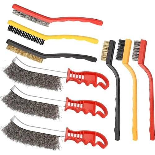 9 Pcs Wire Brush Set Stainless Steel Brass Nylon Hand Wire Brush For Cleaning Welding Slag, Rust Removal Wire Brush