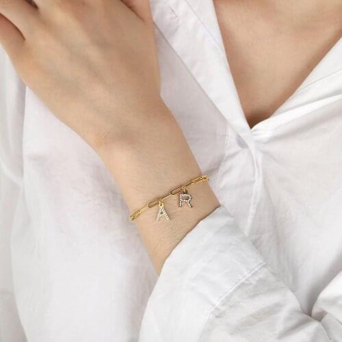 Initial Letter Bracelet 18k Gold Plated Customized Sainless Steel Letter Bracelets For Women Personalized Crystal Letter Jewelry