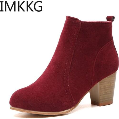 New Classic Women Ankle Boots Winter Female Women Casual Shoes high Heel flock Scrub Warm Ladies Shoes Femme Booties