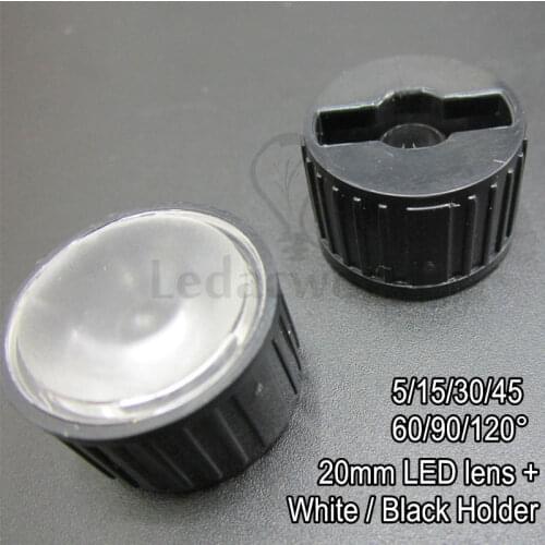 20x 20mm PMMA Optical LED lens Frost Surface + White/Black Bracket Angle 5 15 30 45 60 90 120 Degree For LED Bulbs DIY
