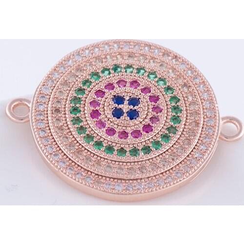 Jewelry making supplies Micro Pave Multicolors CZ Rhinestone Round Copper Connector For Jewelry Making DIY Bracelets Necklaces