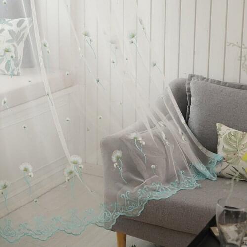 Dandelion Embroidered Sheer Curtain For Livingroom Romantic Lace Bottom Pastoral Rural Window Screen Drapes Tende M162C
