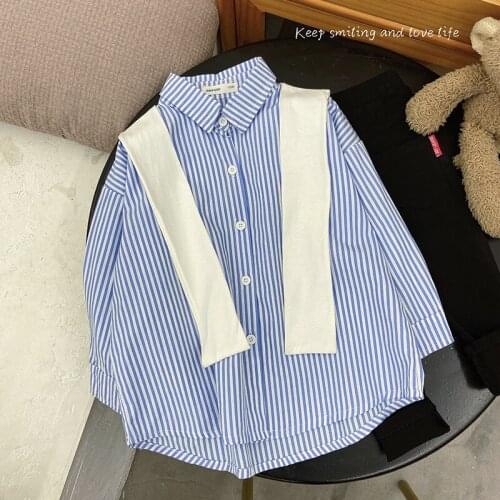 Girls Long Sleeve Shirts 2021 Spring New Arrival Kids Korean Casual Striped Blouse Cotton Fashion with Shawl Blouse for Girls