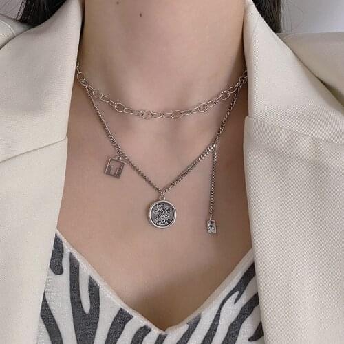 S925 Sterling Silver Necklace for WomenRetro English Letter Necklace T-shaped Double Layered Simple Jewelry Wholesale