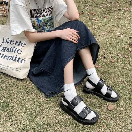 Trifle-soled sandals womens 2021 summer new thick-soled belt buckle one-word buckle Roman beach sandals X781