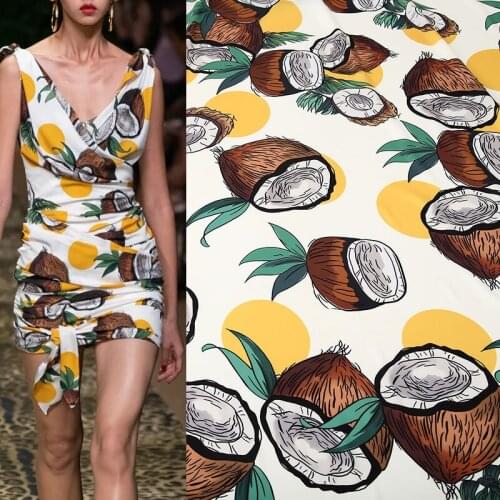 145cm Width Coconut Fruit Print Imitate Silk Satin Fabric For Woman Blouse Summer Dress Pajama Shirt and Pants DIY Cloth Sewing