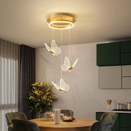 Modern Stair Chandelier Acrylic Butterfly lamp Duplex living room decoration lustre dining room LED lights Art Stair Chandeliers
