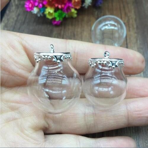 5sets 25*15mm 20*15mm Glass globe silver color crown base glass vials pendant jewelry DIY bottle pendant glass dome cover charms