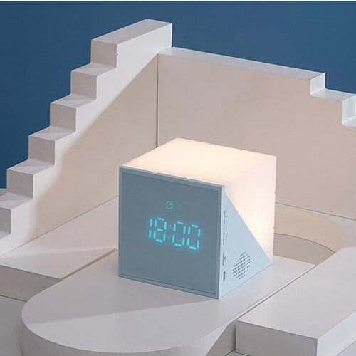 Alarm Clock LED Night Light Voice Control Timing RGB LED Night Lamp USB Rechargeable Dimmable LED Bedside Lamp With Clock