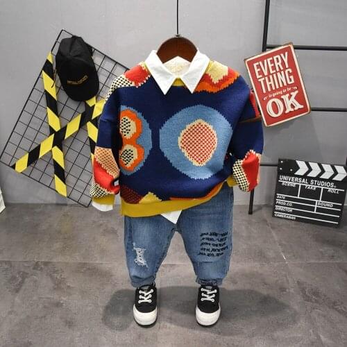 Spring Autumn Children Clothing Cute boys Sweater +shirt + jeans 3PCS boys Outfits Boys Sport Suits Kids Suits 2-6years