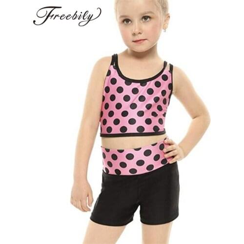 Girls Tankini Polka Dots Tank Top with Bottoms for Ballet Dance Workout Kids Dance Wear Girls Gymnastic Shorts Top Suits