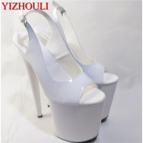 8 inch high heel peep open toe shoes platform fashion women dress sexy heels pumps sexy 20cm white wedding sandals