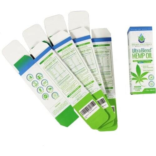 Oil Products Packaging Boxes and Label Olive Oil Hemp Art Paper Cheap Custom Recyclable UV Coating Varnishing VANISHING Medicine