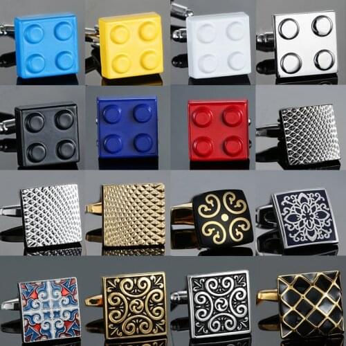 High quality red building block CUFFLINKS NEW carved gold laser metal cross Cufflinks fashion mens Wedding Shirt badge pin gift