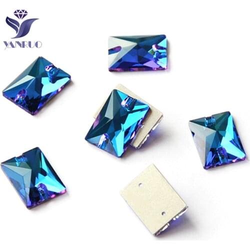 YANRUO 3250 Rectangle Blue Zircon Glass Sew On Crystals Flatback Sewing Rhinestone Stones For Dresses Clothes