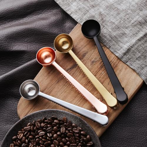 Two-in-one Stainless Steel Coffee Spoon Sealing Clip Kitchen Gold Accessories Recipient Cafe Expresso Cucharilla Decoration