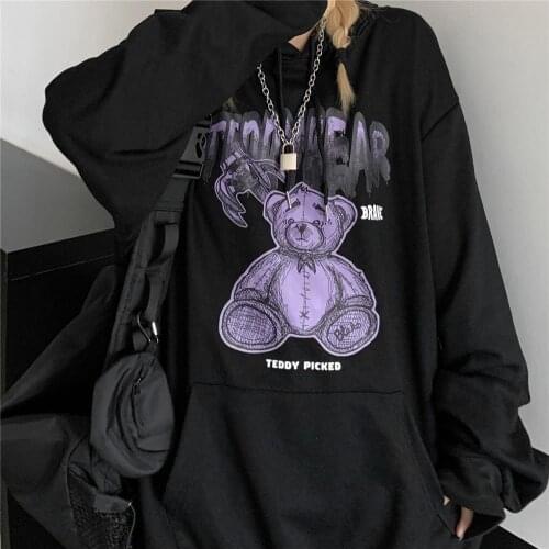 Ladies Hoodie Harajuku Couple Wear Bear Print Anime Hoodie Ladies Hoodie Street Wear Top Hooded Long Sleeve Women