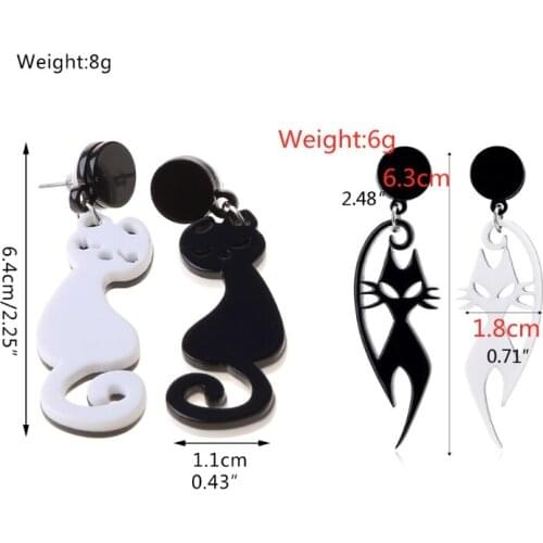 Acrylic Black White Lovers Cat Drop Earrings Statement For Women Fashion Jewelry E56A