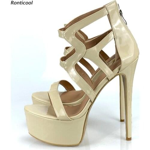 Ronticool New 2021 Handmade Women Sandals Back Zipper Hollow Out Stiletto Heel Open Toe 9 Colors Party Dress Shoes US Size 35-52