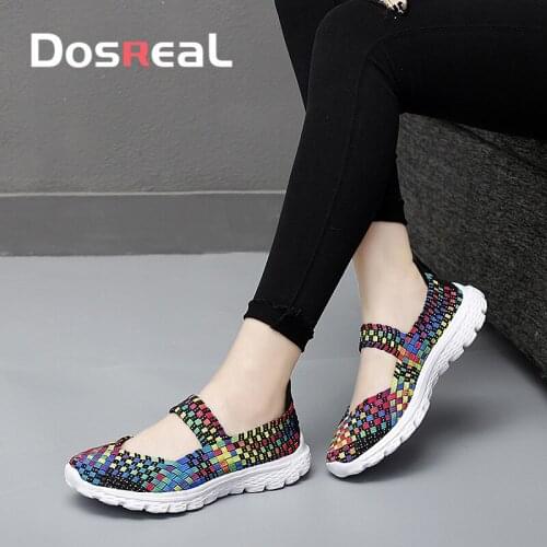 Dosreal Women Woven Shoes Spring Autumn Fashion Shoes For Females Outdoor Soft Flats Shoes Band Classic Casual Sneakers