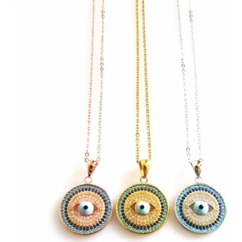 2017 Women 925 sterling silver turkish evil eye micro pave cubic zirconia necklace for lady girl