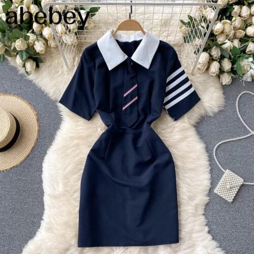 Women Turn dowm Collar Dress Korean Short Sleeve Slim Party Dresses Summer Fashion Streetwear Short Pencil Dress