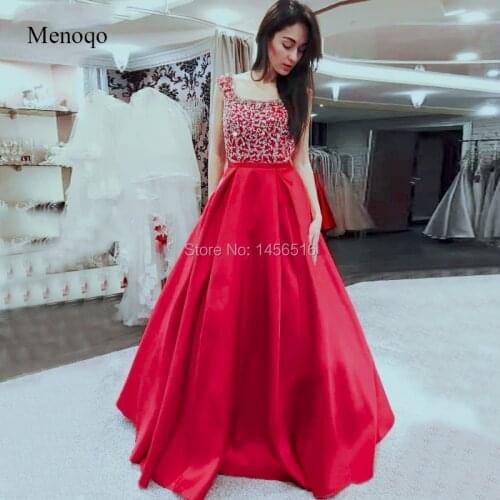 Red Cap Sleeve A Line Beaded Evening Dresses 2020 Square neck formal party dress long vestidos de festa