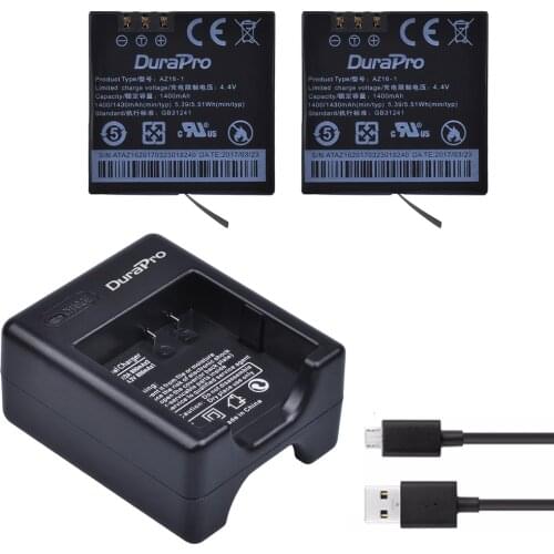 2Pcs AZ16-1 Xiaomi YI2 4K Replacement Batterries + USB Dual Charger for Xiaomi yi 2 4K Action Sports Cameras