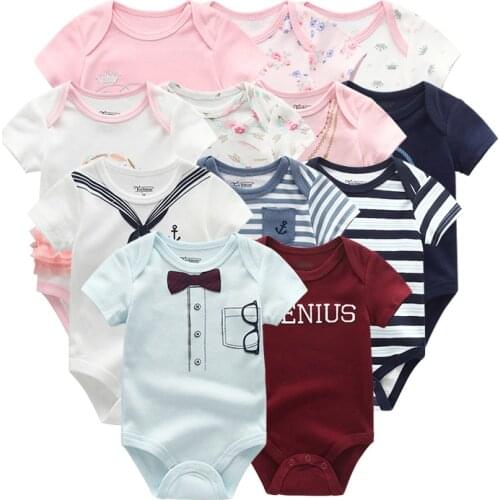 2021 Cotton 6PCS Newborn Baby Girl Clothes Short Sleeve Baby Boy Clothes Solid Print Girls Baby Clothing Bodysuits Ropa bebe