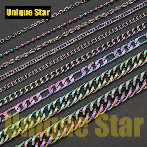 3pcs/lot Steel Rainbow Plated Basic Necklace Chain Wholesale 100% Stainless Steel Foxtail Figaro Rope Hip Hop Necklaces Chains