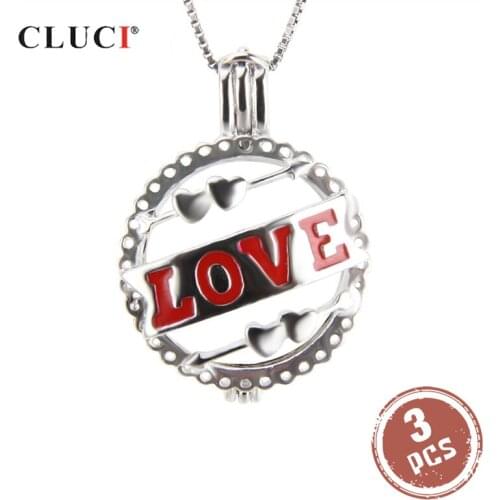 CLUCI 3pcs 925 Sterling Silver Romantic Pendant for Women Valentines Gift Jewelry Silver 925 Cage Pendant Pearl Locket SC190SB