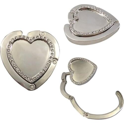 30PCS / LOT Portable Heart love Folding Alloy Purse Handbag Bag Hanger Hook Holder Table Hook Unique Bag Parts Accessories
