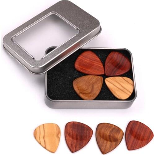 4pcs Wooden Guitar Picks + 1pcs Storage Box Case Plectrums Picks Set for Guitar Bass Ukulele Banjo Accessories Guitarra Gifts