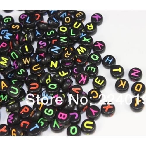 500pcs/7mm Random Mixed Fluorescent Color Black Alphabet /Letter Acrylic Round Beads Fit Bracelet & Necklace DIY