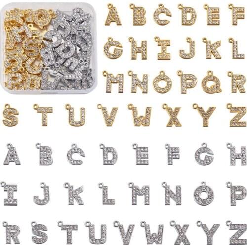 52pcs Alphabet Alloy Crystal Rhinestone Pendants Cubic Zirconia Rhinestone Pendant Charm Letter A~Z for Jewelry Making