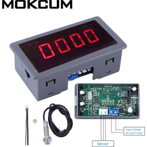 AC 110V 220V 4Bit Digital LED Tachometer RPM Speed Meter with Hall Proximity Switch Sensor