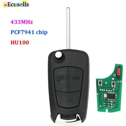 2 Buttons Flip Car Remote Key 433MHz PCF7941 Chip for Opel/Vauxhall Astra H 2004 - 2009, Zafira B 2005 - 2013 HU100 UNCUT BLADE